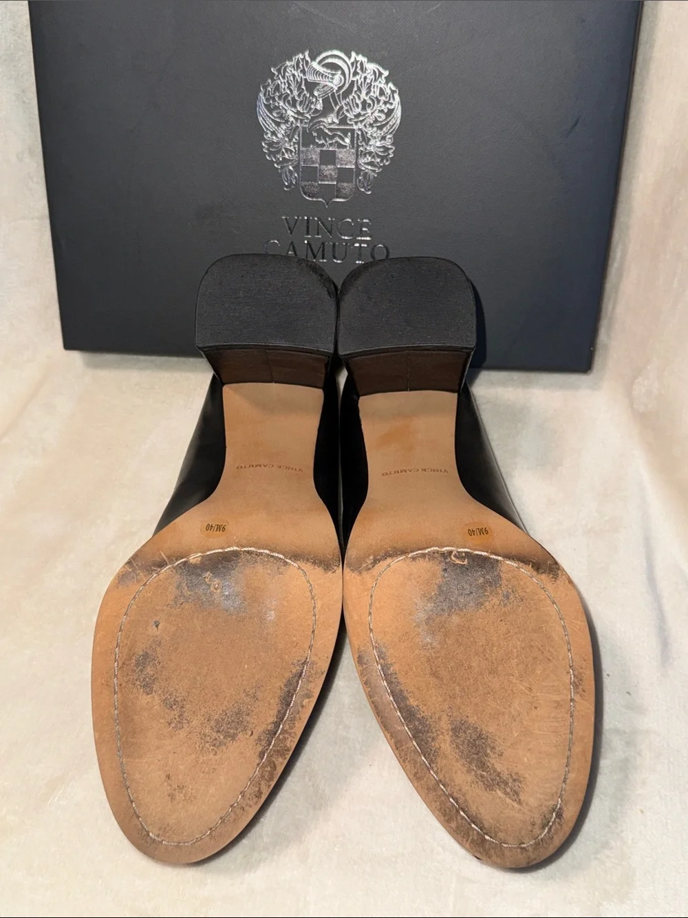 Vince Camuto Chelivia Black Leather Tassel Block-Heel Loafers, Size 9